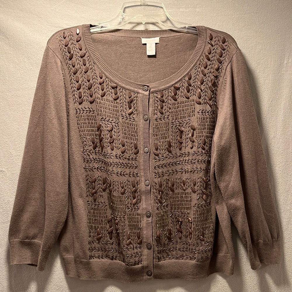 Large Taupe Beaded Cardigan by Chico's